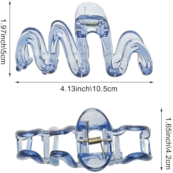 Capiant 4 Pack Non-Slip Wavy Claw Clips for Women - Large Plastic Hair Claws for Thick Hair, Extra Grip Waves Clips - Image 2